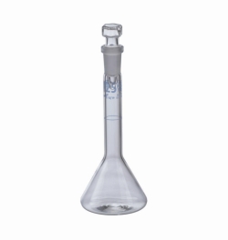 Volumetric trapezoidal flasks, DURAN<sup>®</sup>, class A, blue graduation, with glass stopper