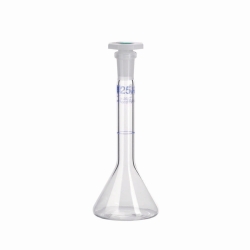 Volumetric trapezoidal flasks, DURAN<sup>®</sup>, class A, blue graduation, with PE stopper