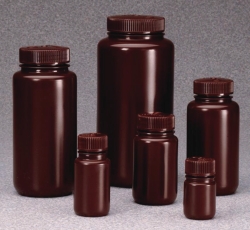 Weithalsflaschen Nalgene™ Economy, HDPE, mit Schraubverschluss PP, braun