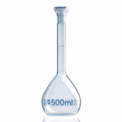 Volumetric flasks, boro 3.3, class A, blue graduations, incl. DAkkS calibration certificate