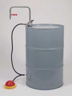 Lösemittelpumpe für Fussbetrieb, mit Auslaufbogen
