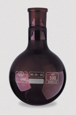 Ballon à fond rond avec rodage normalisé, verre borosilicate 3.3, brun