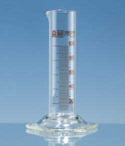 Eprouvette graduée, en verre borosilicate 3.3, forme basse, classe B, graduations brunes