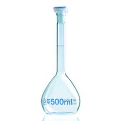 Fiole jaugée en verre boro 3.3, classe A, graduations bleues