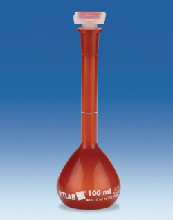 Fiole jaugée VITLAB<sup>®</sup> UV-protect, PMP, classe A, avec bouchon NS, PP