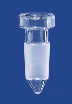 Sechskant-Hohlstopfen mit Spitzboden, Borosilikatglas 3.3