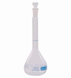 Volumetric Flasks Volac FORTUNA<sup>®</sup>, boro 3.3, class A, with glass stoppers, blue graduation
